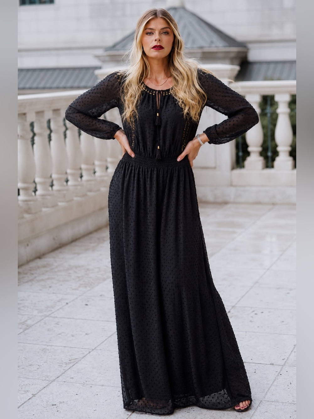 Altuzarra Black Maxi Dress with Gold Sequin Trim